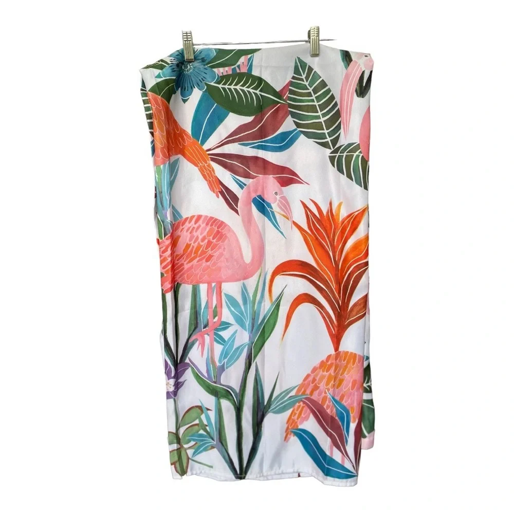 Splash Tropical Flamingo White Print Bath Shower Curtain